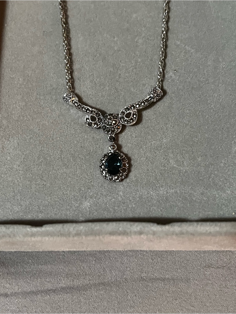 Silver-Tone Black Stone Pendant Necklace